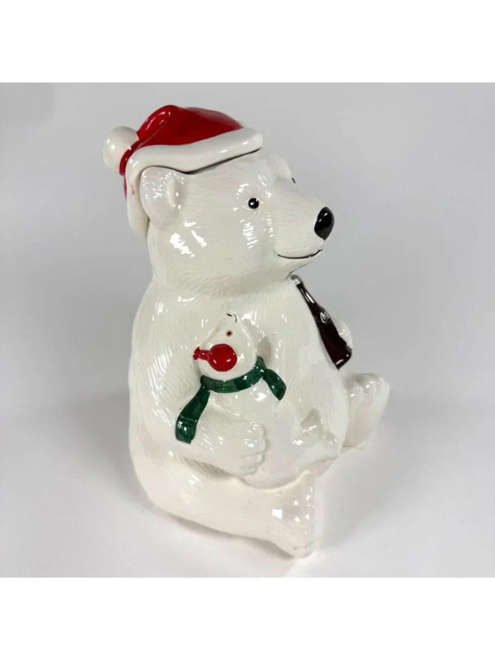 1998 Coca-Cola Chirstmas Polar Bear with Cub and Red Hat Cookie Jar Telaflora